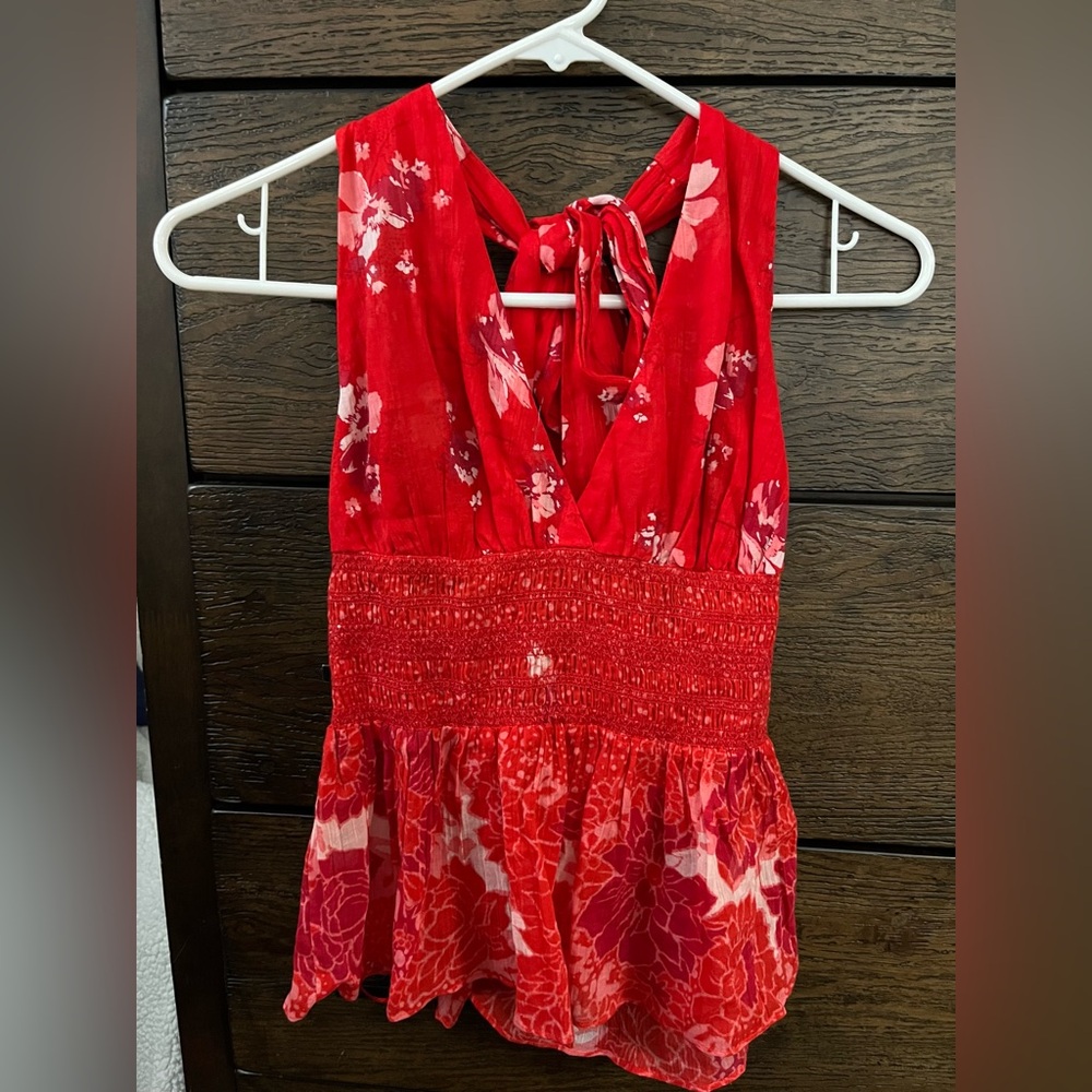 Free people red floral halter top